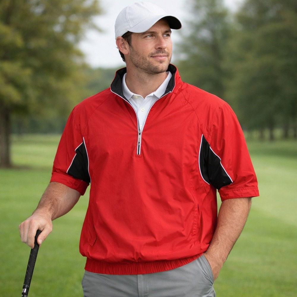 FootJoy Quarter Zip Windbreaker Golf‎ Jacket DryJoys Tour Red Black Men's Large